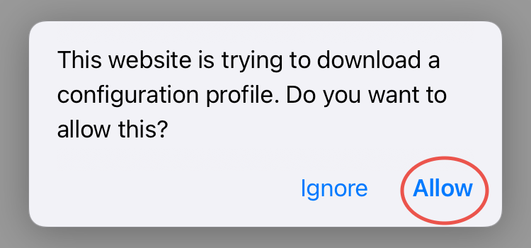 Safari configuration profile download prompt